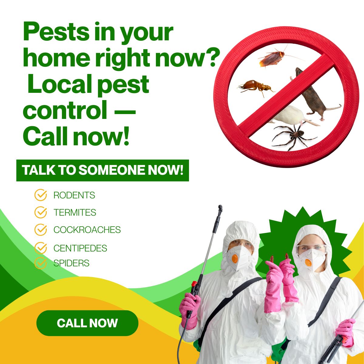 Pest control technicians with no-pests icon